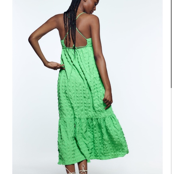 Zara oversized green textured tiered midi sun dress NWT - Picture 12 of 12